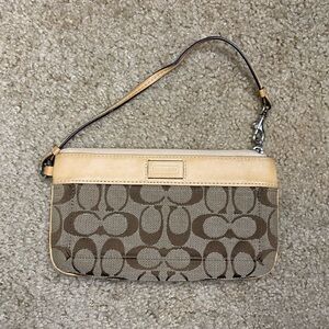 Vintage Y2K COACH signature pouch beige Mini purse wristlet